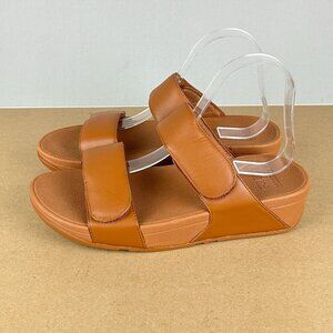 Fitflop Lulu Leather Adjustable Strap Sandals Womens 9 Tan Slide Comfort Casual